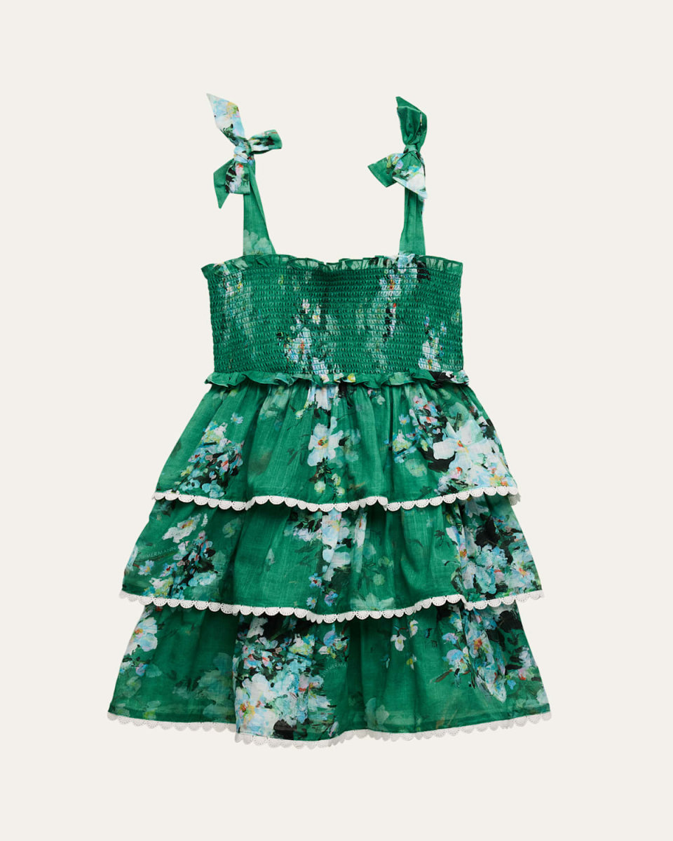 Girl's Everley Floral-Print Smocked Dress, Size 1-